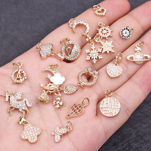 铜镀14k金小吊坠diy编织镶钻耳饰挂件手链项链挂坠合金饰品配件