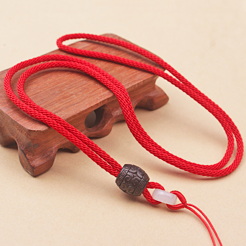 手工编织檀木白扣坠玉DIY项链