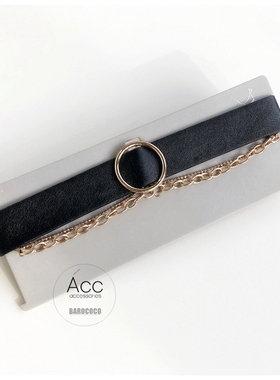 【清】【特】欧洲单3条一套黑色皮革圆环choker遮颈纹短项链颈链