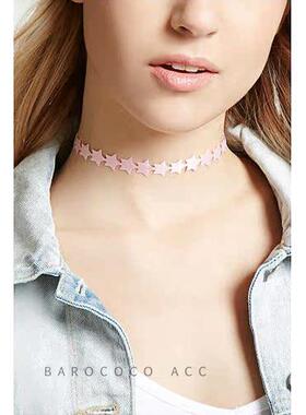 【特】F21清新樱花粉色布艺一串小星星颈链锁骨链女短款项链