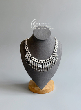 法式小众复古钻饰流苏项链英国AS0S超显气质的白色锁链项链短款女