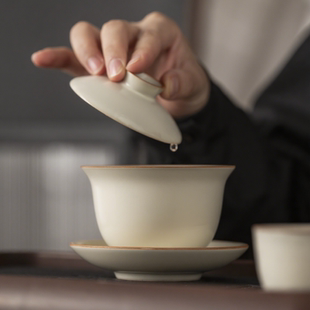 汝窑三才盖碗茶杯家用泡茶碗陶瓷可养开片盖碗茶功夫茶具