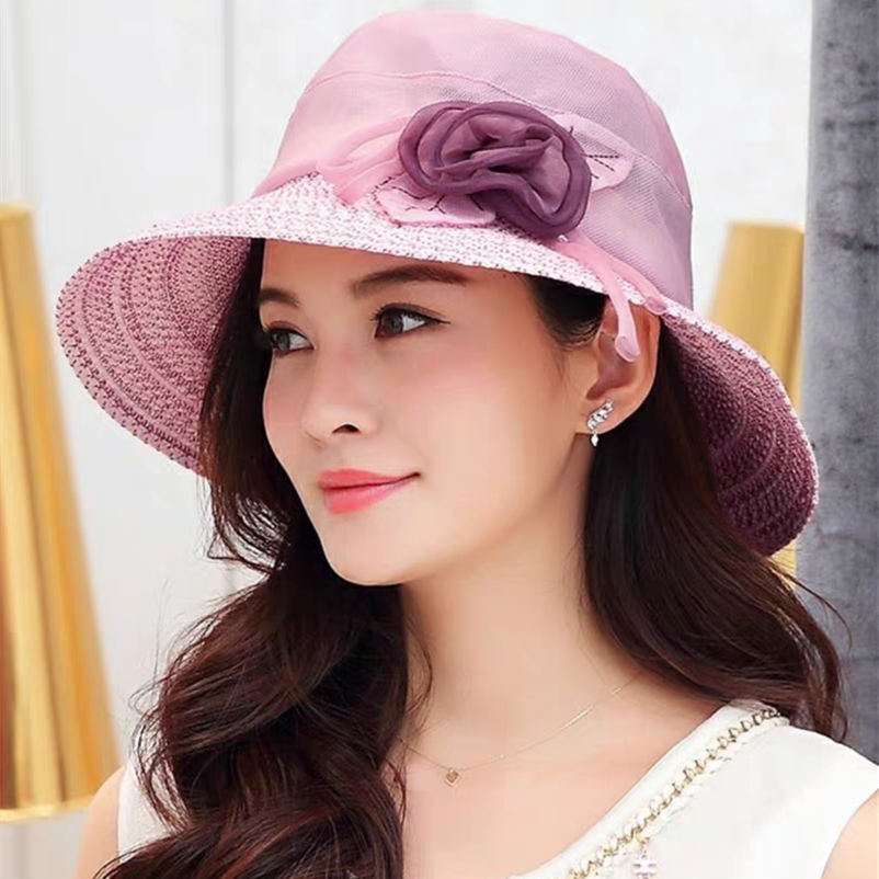 夏季新款真丝帽子女透气遮阳帽女士夏天户外百搭防晒帽桑蚕丝凉帽