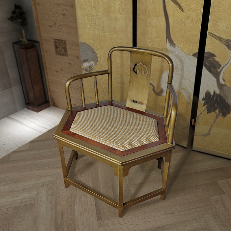 新中式打坐太师椅轻奢金属禅椅