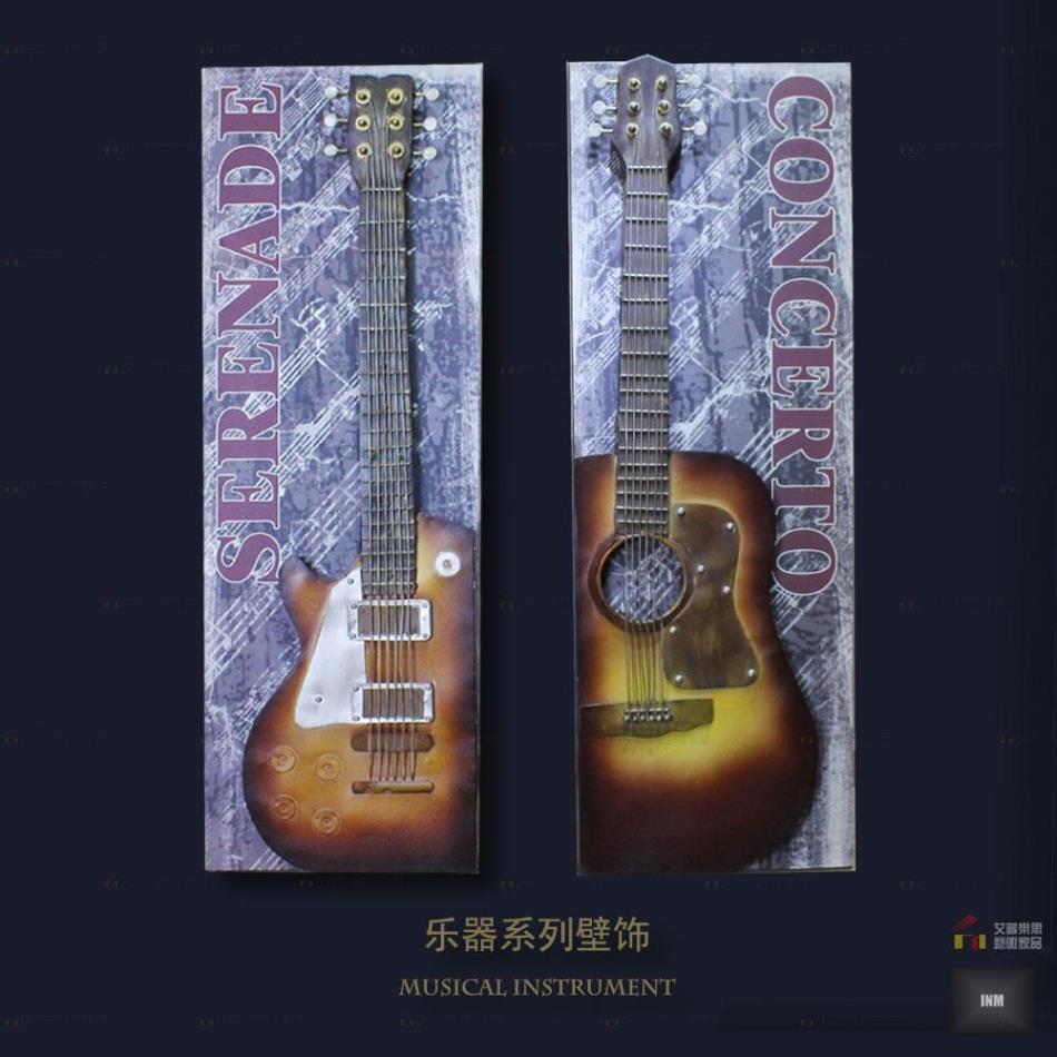 乐器壁饰复古铁艺壁挂创意金属立体墙饰吉他客厅酒吧餐厅装饰品