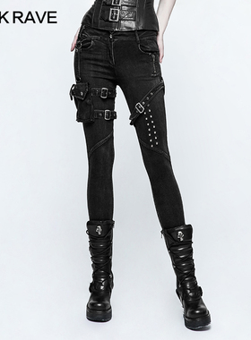 *女紧身牛仔长裤 PUNK RAVE 蒸汽朋克哥特GOTHIC摇滚机车党ROCK