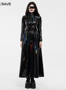 *PUNK RAVE pr朋克状态女装 赛博朋克洛可可亮面压胶镭射长外套