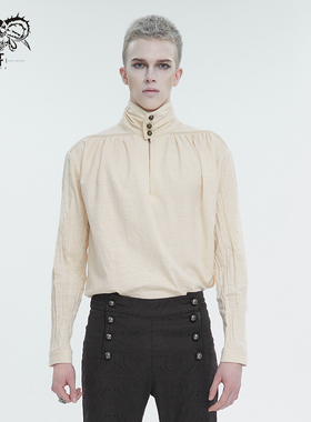 小破亚文化 DEVIL FASHION恶魔时尚男装 中世纪复古棉麻立领衬衫