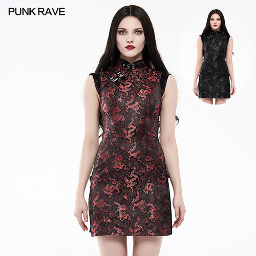 *PUNK RAVE 朋克状态女装中国风旗袍赛博朋克未来感小飞肩连衣裙 - 封面