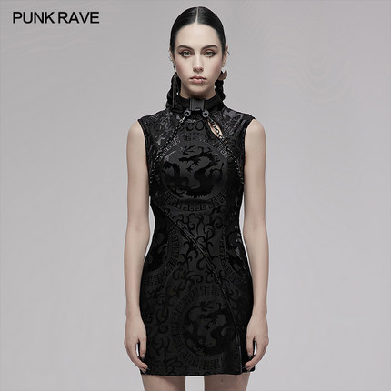 *小破亚文化PUNK RAVE朋克状态女装赛博朋克机能中国风旗袍连衣裙