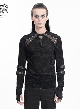 小破亚文化 devil fashion恶魔时尚男装 朋克扎染绒面细网长袖T恤