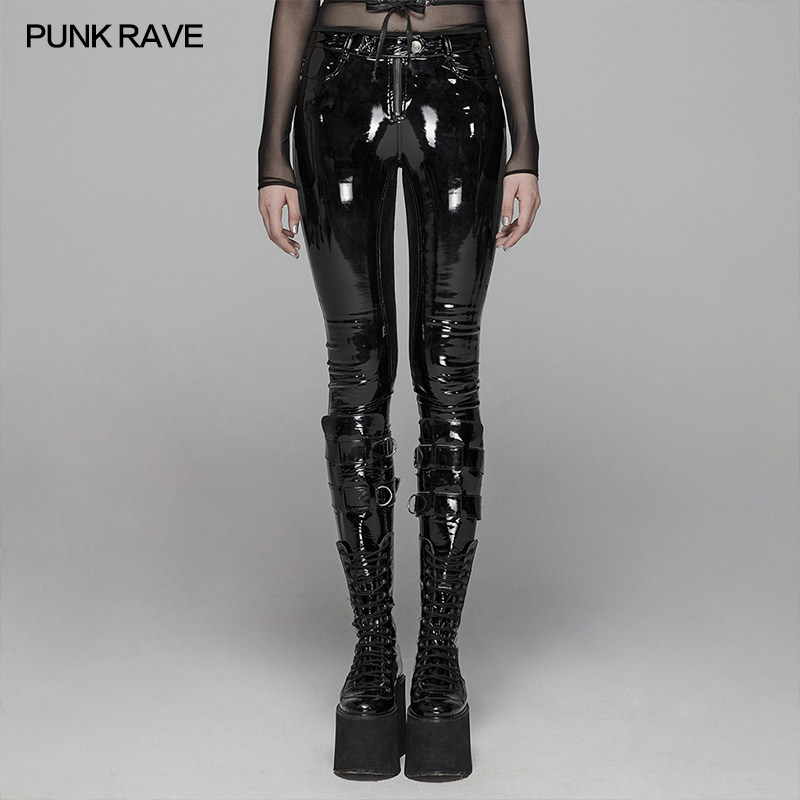 *PUNK RAVE 朋克状态 赛博朋克风漆皮长裤 亮面皮裤摇滚机车党