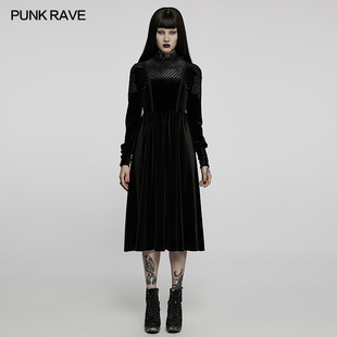 RAVE 小破亚文化 PUNK Goth暗黑哥特丝绒连衣裙 pr朋克状态女装