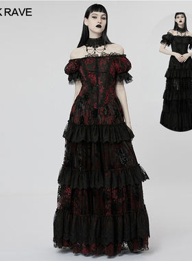 小破亚文化 PUNK RAVE pr朋克状态女装 暗黑哥特华丽印花礼服裙