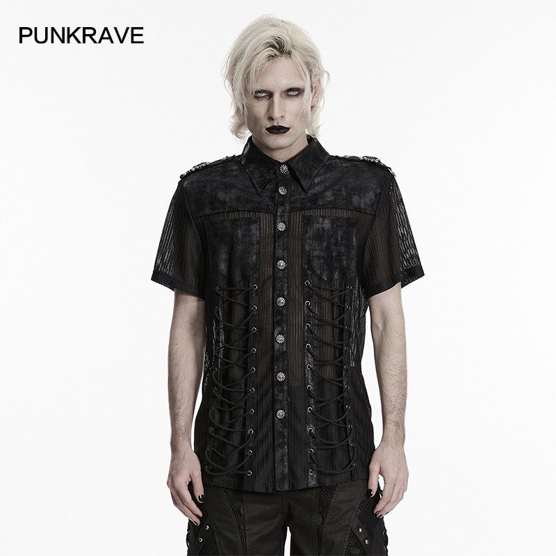PUNKRAVE街头个性网布衬衣