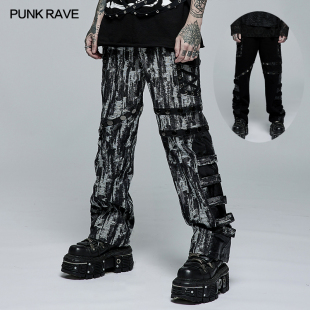 PUNK pr朋克状态男装 街头个性 视觉直筒长裤 小破亚文化 RAVE