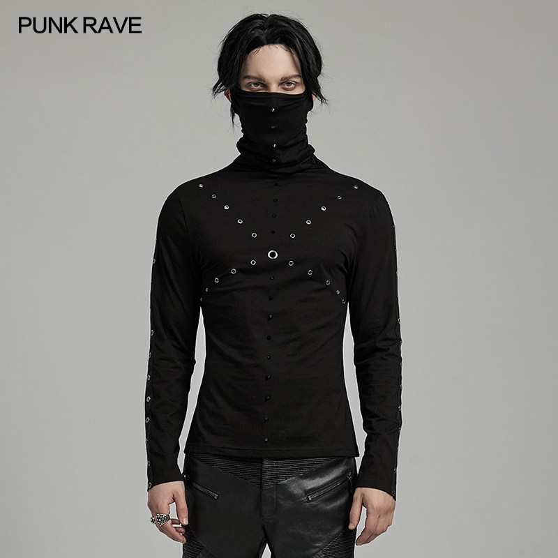 小破亚文化 PUNK RAVE pr朋克状态小众男装暗黑街头高领挂耳长T恤