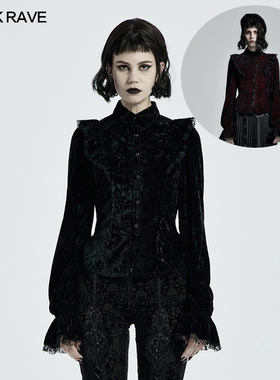 *小破亚文化PUNK RAVE pr朋克状态女装 goth复古印花丝绒华丽衬衫