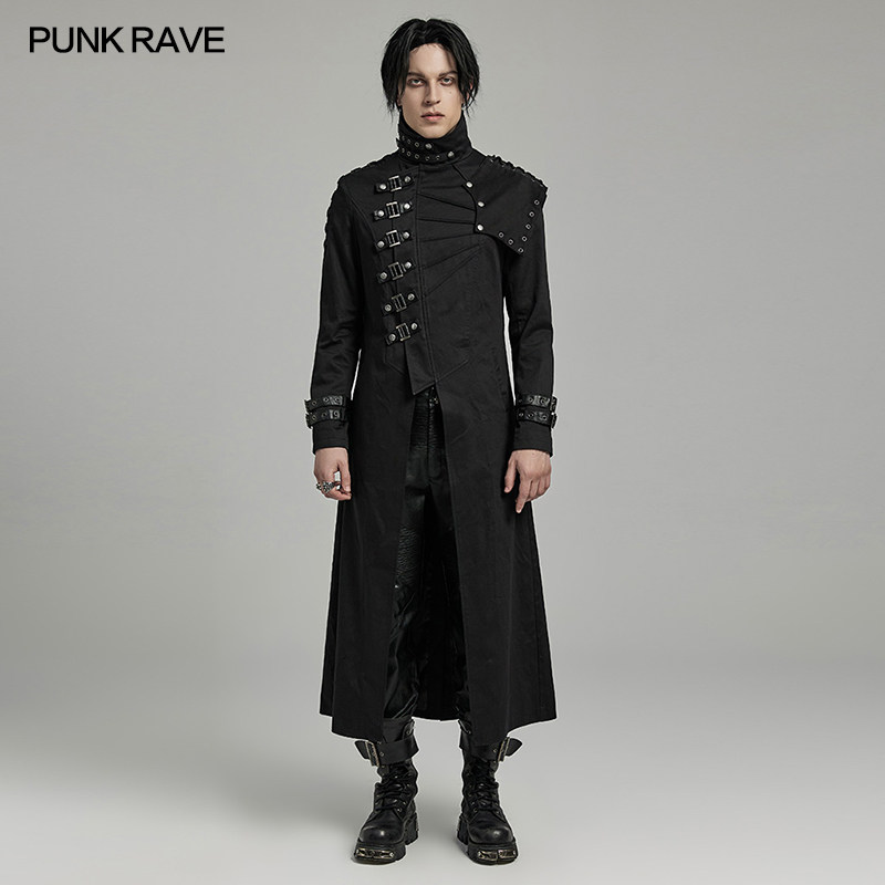 小破亚文化 PUNK RAVE pr朋克状态男装 赛博军装风不对称长外套