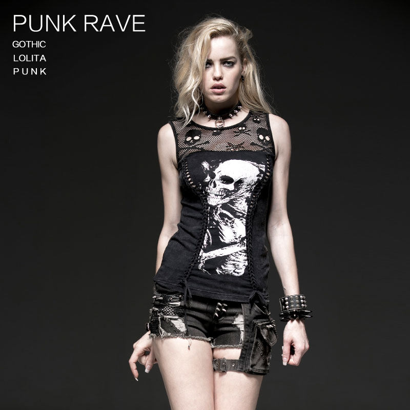 小破家 punk rave女装摇滚女歌手重金属撕裂铆钉牛仔裤朋克热裤