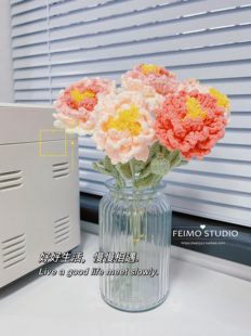 新款包邮手工毛线钩织渐变粉色芍药花永生花束成品diy材料包礼物