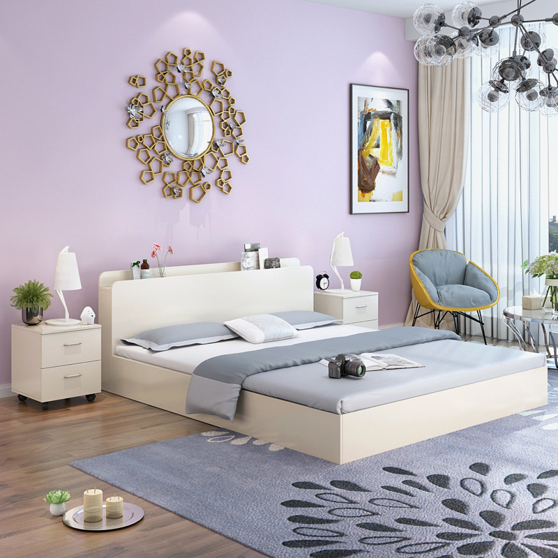 现代简约板式床1.2米1.5米1.8米双人床榻榻米床高箱储物床收纳床