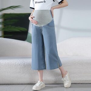 孕妇裤2025新款夏装薄款八分阔腿裤天丝牛仔短裤加肥加大码七分裤