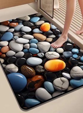 新款3D彩色小石头地垫软橡胶卫浴厨房门口洗手台吸水防滑速干脚垫