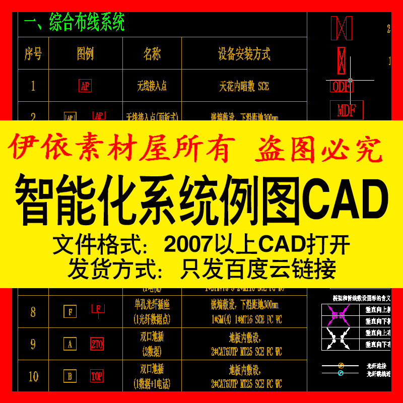 超全弱电智能化图库系统图例CAD素材图块视频监控有线电视安防图