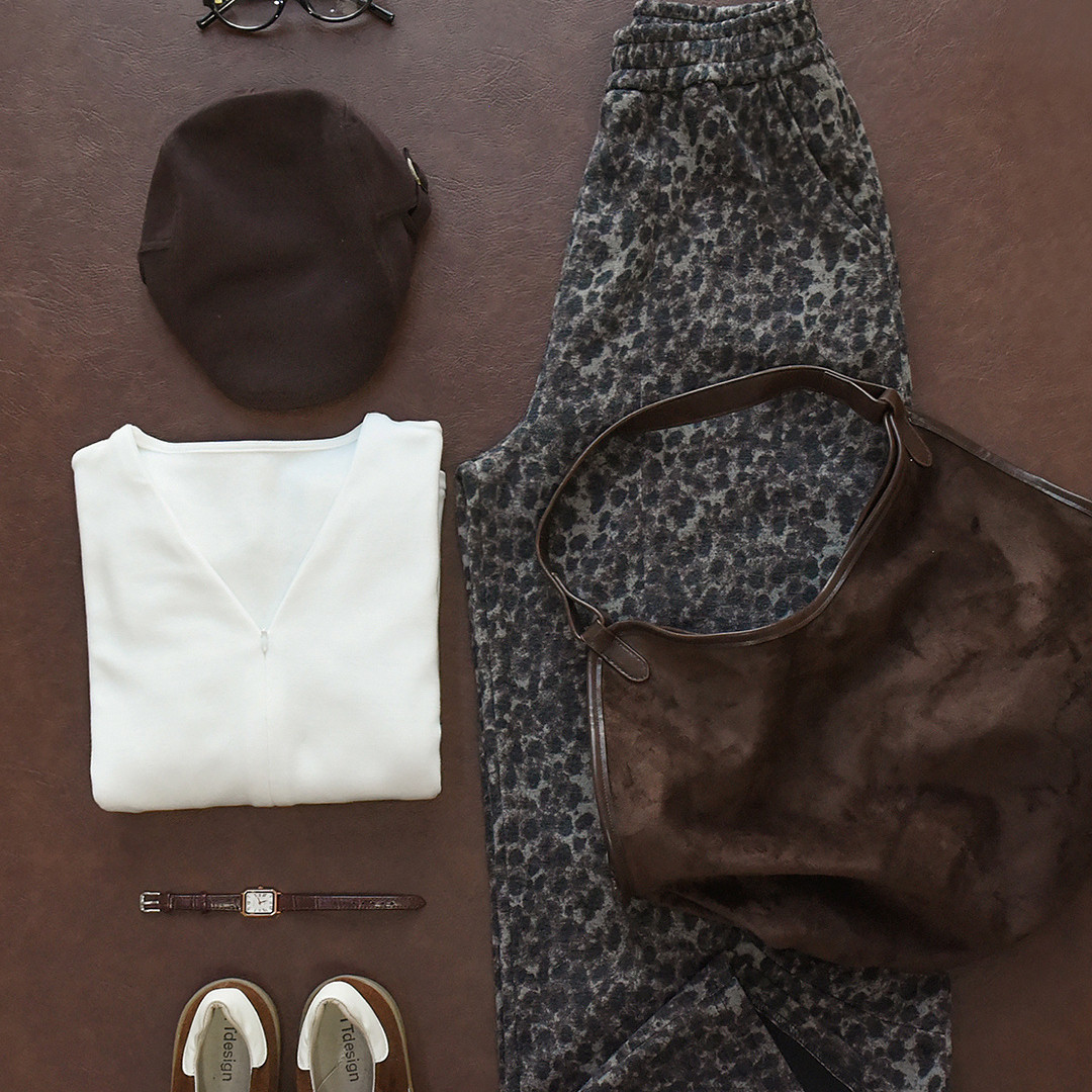 【女装】韩系豹纹提花加绒卫裤秋冬阔腿裤大学生宽松显瘦长裤通勤