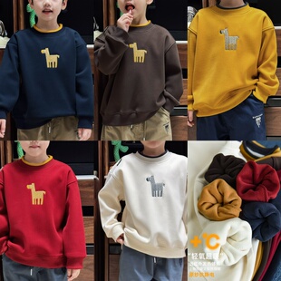 秋冬男童防风加绒加厚卫衣儿童百搭中间层保暖上衣韩版聚热套头衫