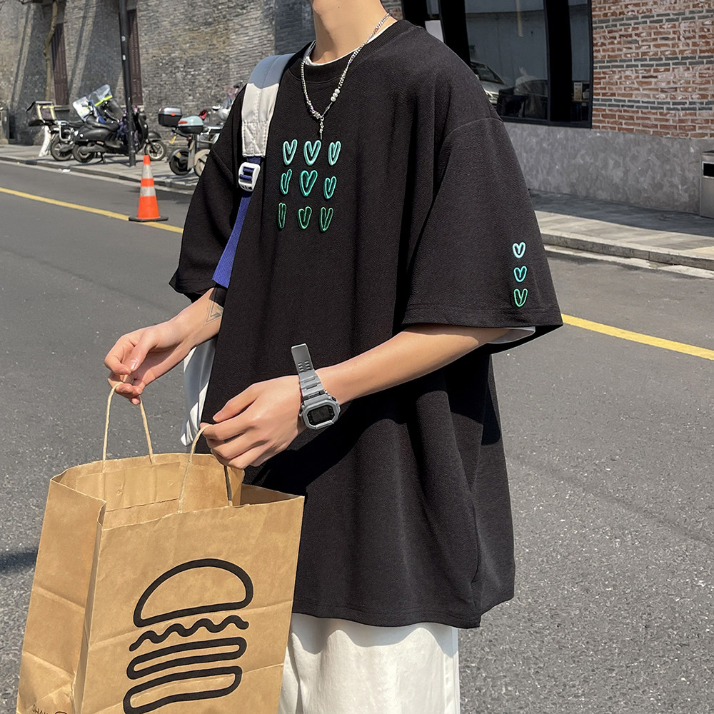 24夏装新款男装宽松男士爱心刺绣短袖T恤DY512P35,男装T恤,电商A031-1