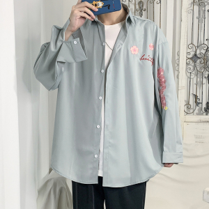 绣花衬衫 22春新款大码宽松男士长袖衬衫  GK02 P48图片