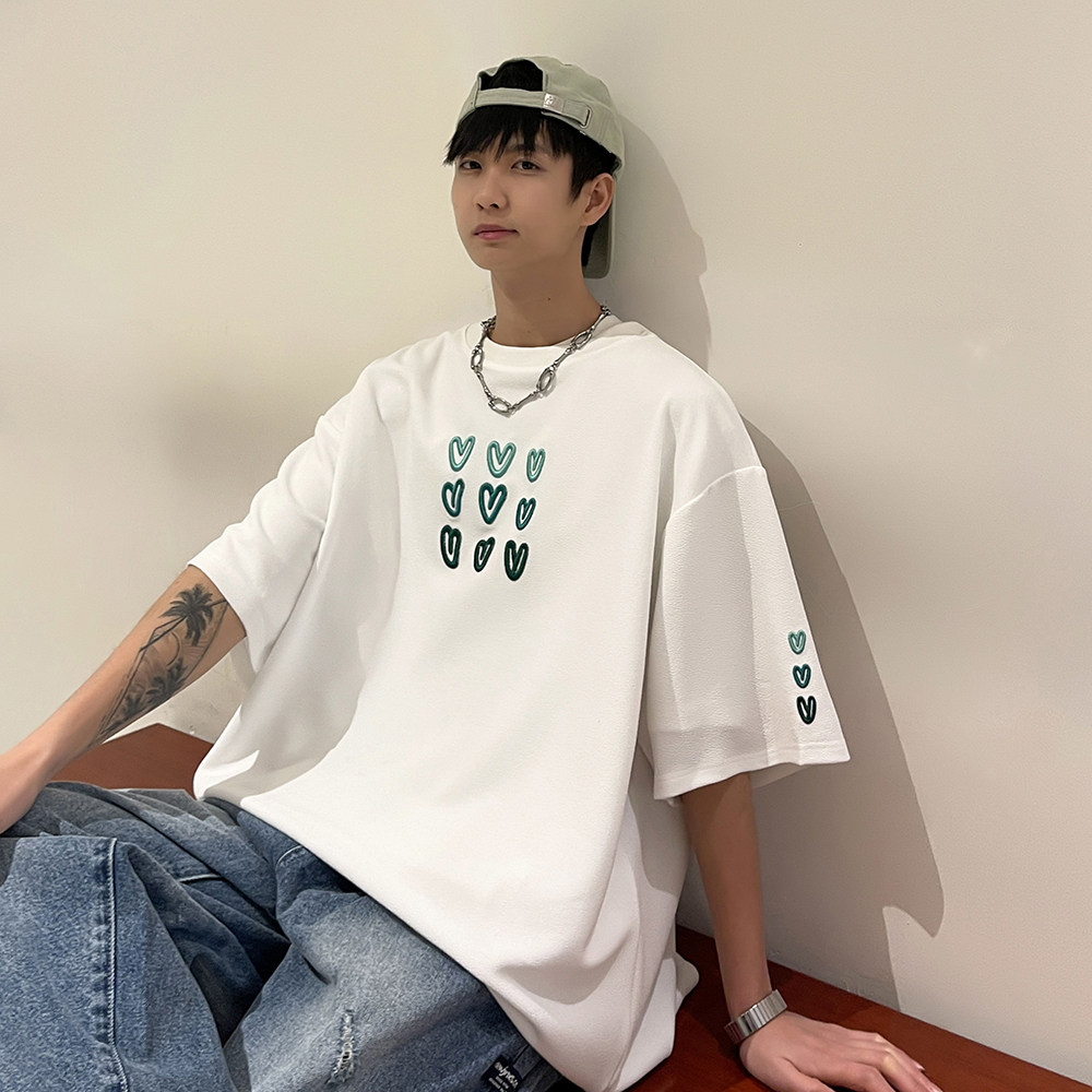 24夏装新款男装宽松男士爱心刺绣短袖T恤DY512P35,男装T恤,电商A031-1