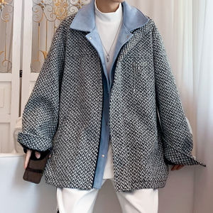 23秋装新款小香风麂皮绒拼接假两件男士大码夹克外套232581 P120,男装夹克,电商A031-1