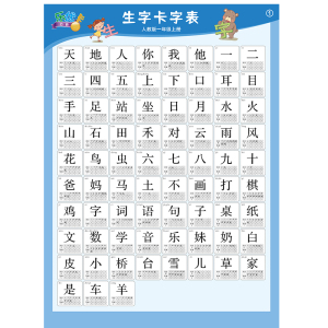 生字认识字表无声挂图认字学习儿童人教版小学一年级课本同步贴画