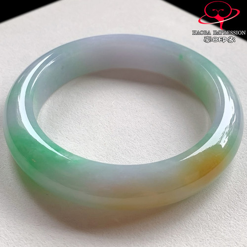 豪8印象V261000V2772翡翠手镯圈口55天然冰糯种三彩缅甸玉手镯a货