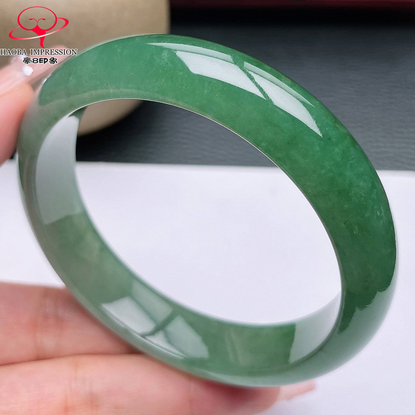 豪8印象X26280X855翡翠手镯圈口59.7天然冰糯种油青缅甸玉镯66g