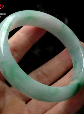 豪8印象手镯之家Z26600Z130翡翠手镯圈口59.0mm白底绿飘花玉手镯