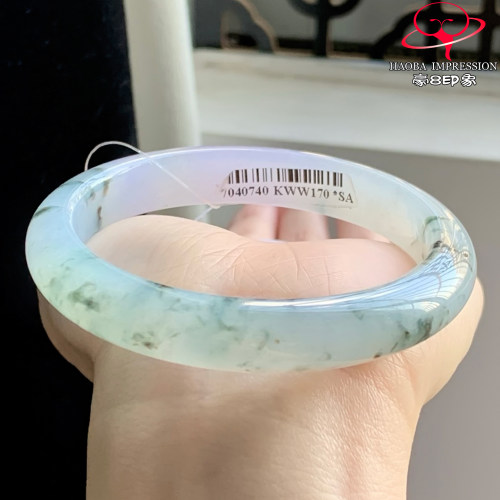 豪8印象W26280W389翡翠手镯圈口59天然冰种紫底墨色飘花玉手镯