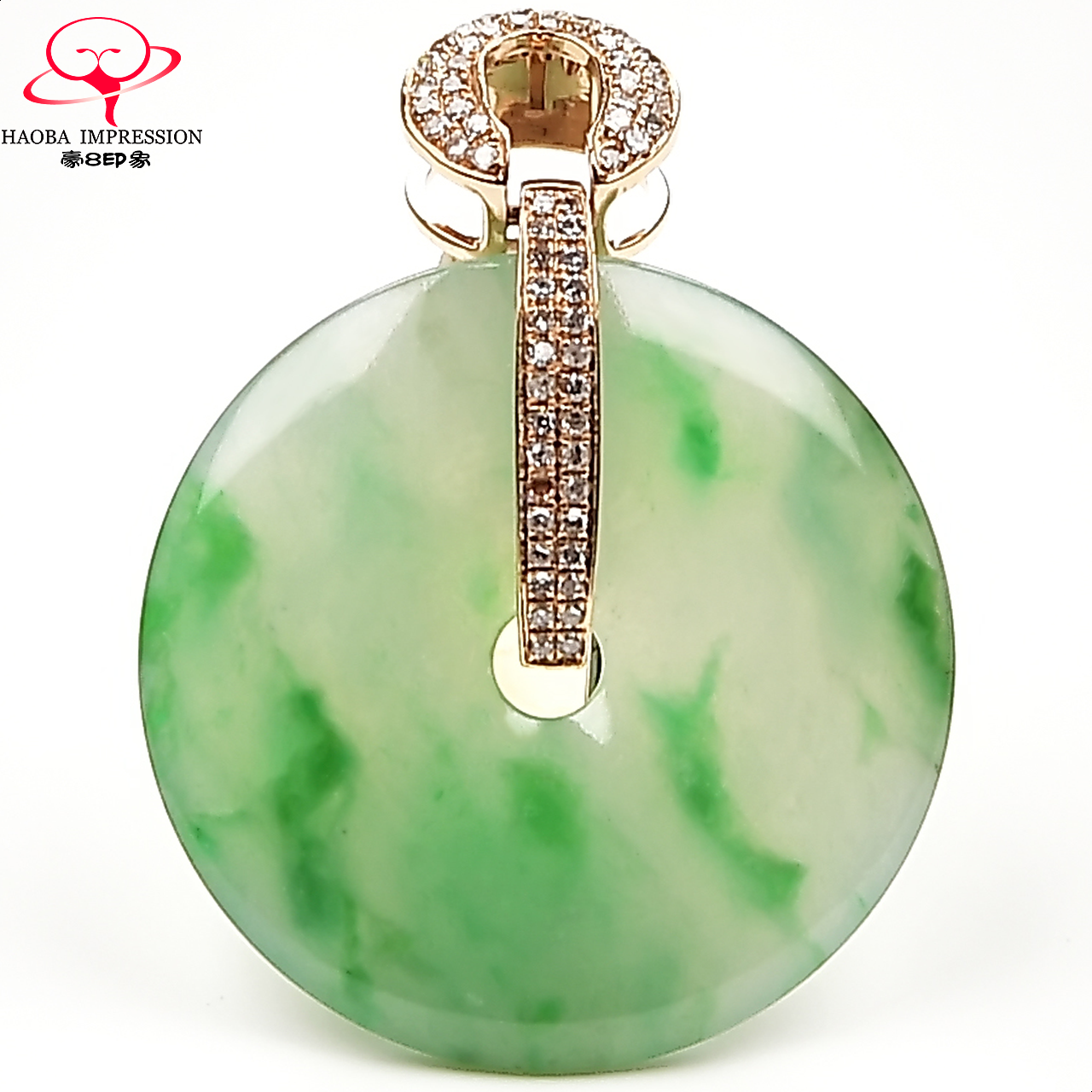 豪8印象M1280天然翡翠镶嵌平安扣玉吊坠冰种阳绿缅甸a货玉石珠宝