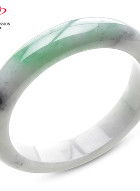 豪8印象手镯之家S525048Y314翡翠手镯圈口53.4mm天然白底带绿玉镯