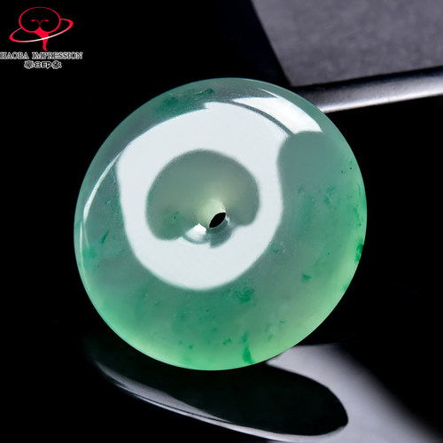 豪8印象翡王妃F25009F184非洲翠平安扣吊坠冰种绿飘花玉古环挂件