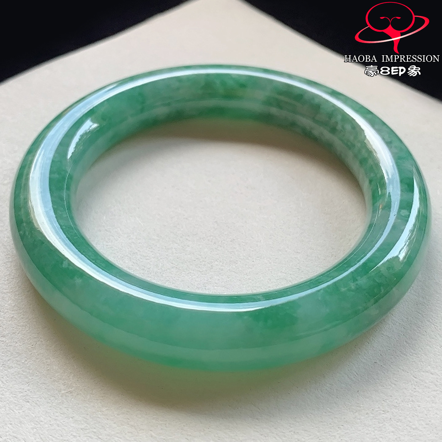 豪8印象V26420V1971翡翠圆条手镯圈口56.3天然冰糯种满绿缅甸玉镯