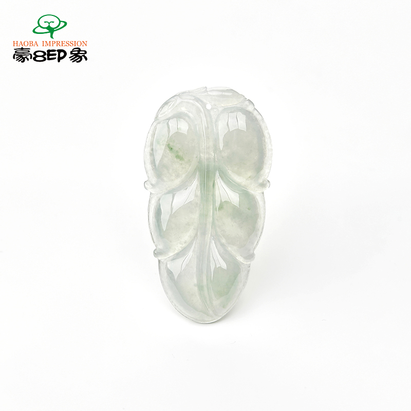 豪8印象x317天然翡翠玉叶挂件 淡绿冰种玉叶吊坠缅甸a货翡翠玉坠