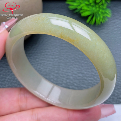 豪8印象®X26180X752翡翠手镯圈口55.6天然冰糯种黄翡缅甸玉镯57g