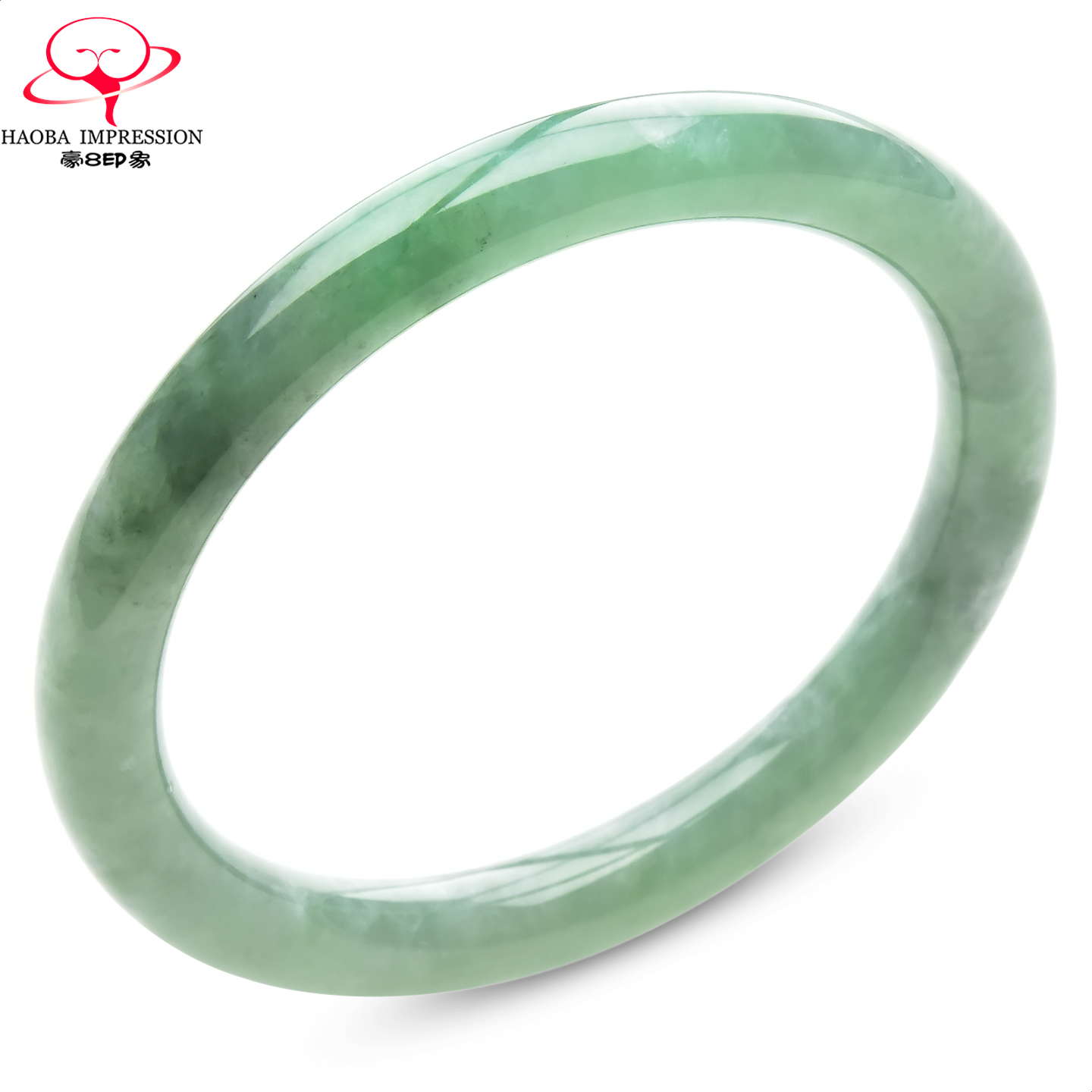 豪8印象手镯之家S325028Y384翡翠圆条手镯圈口55.0mm缅甸豆绿玉镯