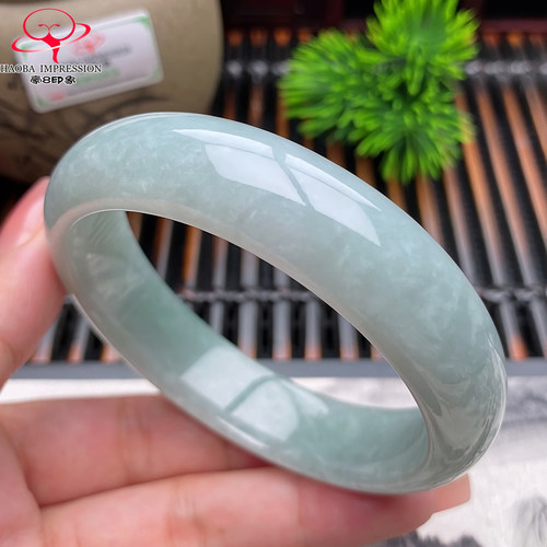 豪8印象X26100X278翡翠手镯圈口59.8mm天然冰糯种淡绿缅甸玉手镯