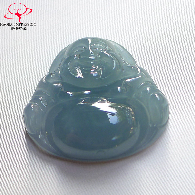 豪8印象Z26018Z469翡翠笑佛吊坠天然冰糯种茄紫色玉佛公挂件