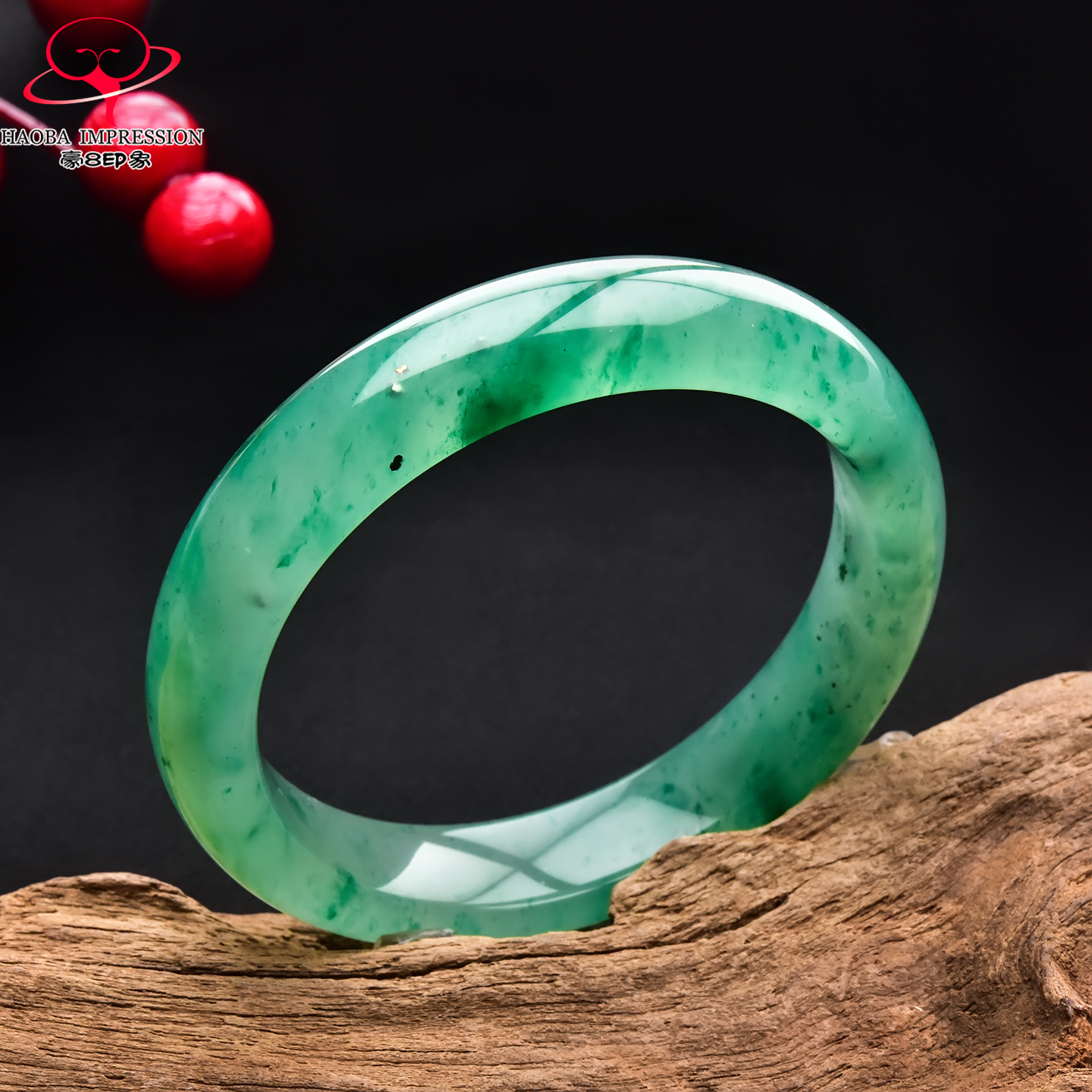 豪8印象翡王妃F225018F112非洲翠手镯圈口57.0mm冰种绿飘花玉手镯